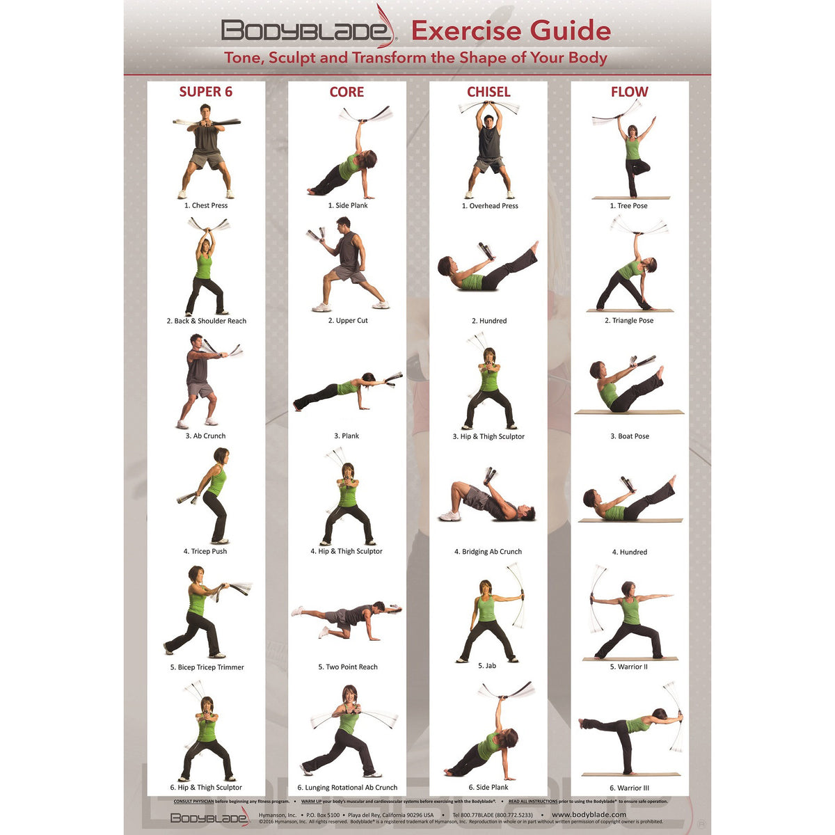 Super 6, Core, Chisel, Flow Wall Chart | Bodyblade